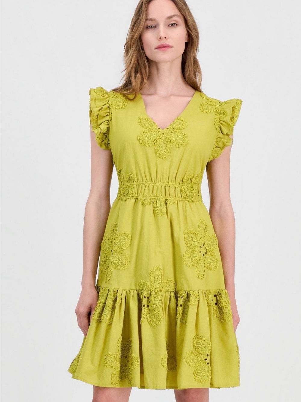 $169 Anne Klein Eyelet Embroidered Cotton A-line Dress size 2 - Moss